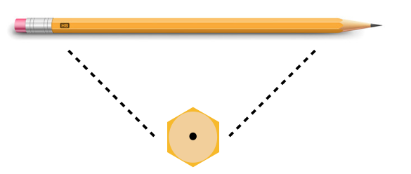 Two views of a pencil: from the side and top. 