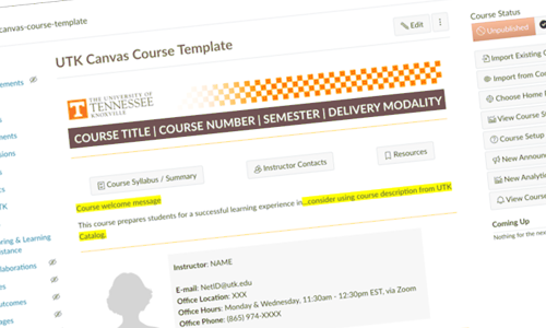 Canvas course template screen shot.