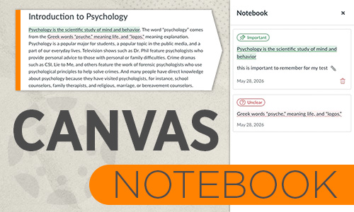 Canvas Notebook; Screen captures of new Notebook feature in Canvas