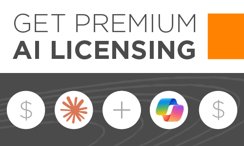 Get Premium AI Licensing; Claude and Copilot logos