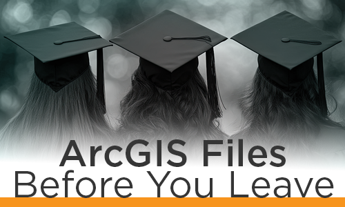 ArcGIS Before You Leave, image of 3 people in cap and gown