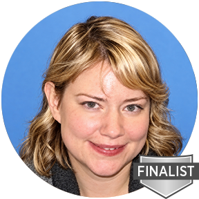 Amy Billone with Finalist Badge