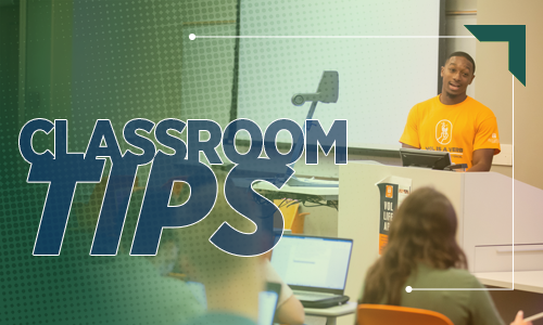 Classroom Tips, Instructor teaching at the podium.