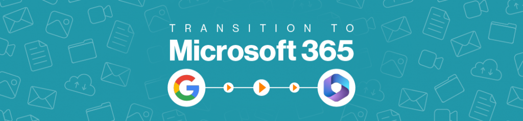 Decorative banner about the transition from Google Workspace to Microsoft 365