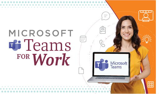 Microsoft Teams logo and person with laptop