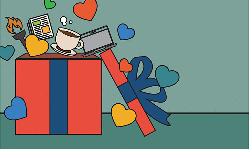 Gift box with hearts and technology