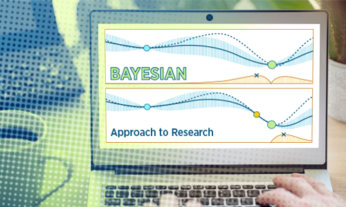 Laptop displaying graphs, Bayesain, Approach to Reseach