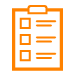 Clipboard checklist icon in orange outline