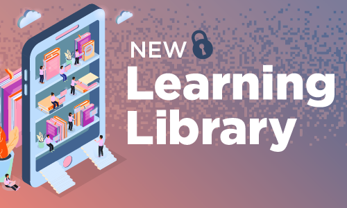 New Learning Library, with an illustration showing items on a large shelf.