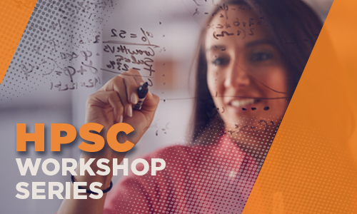 Image: HPSC Workshop Series, woman writing formulas on a white board.