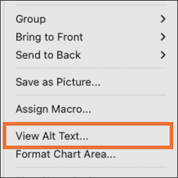 Drop Down menu highlighting "View Alt Text..." option