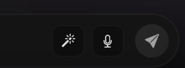 Text entry box highlighting the new magic wand icon next to the microphone and send icons. 