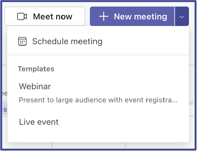 screenshot of meeting options